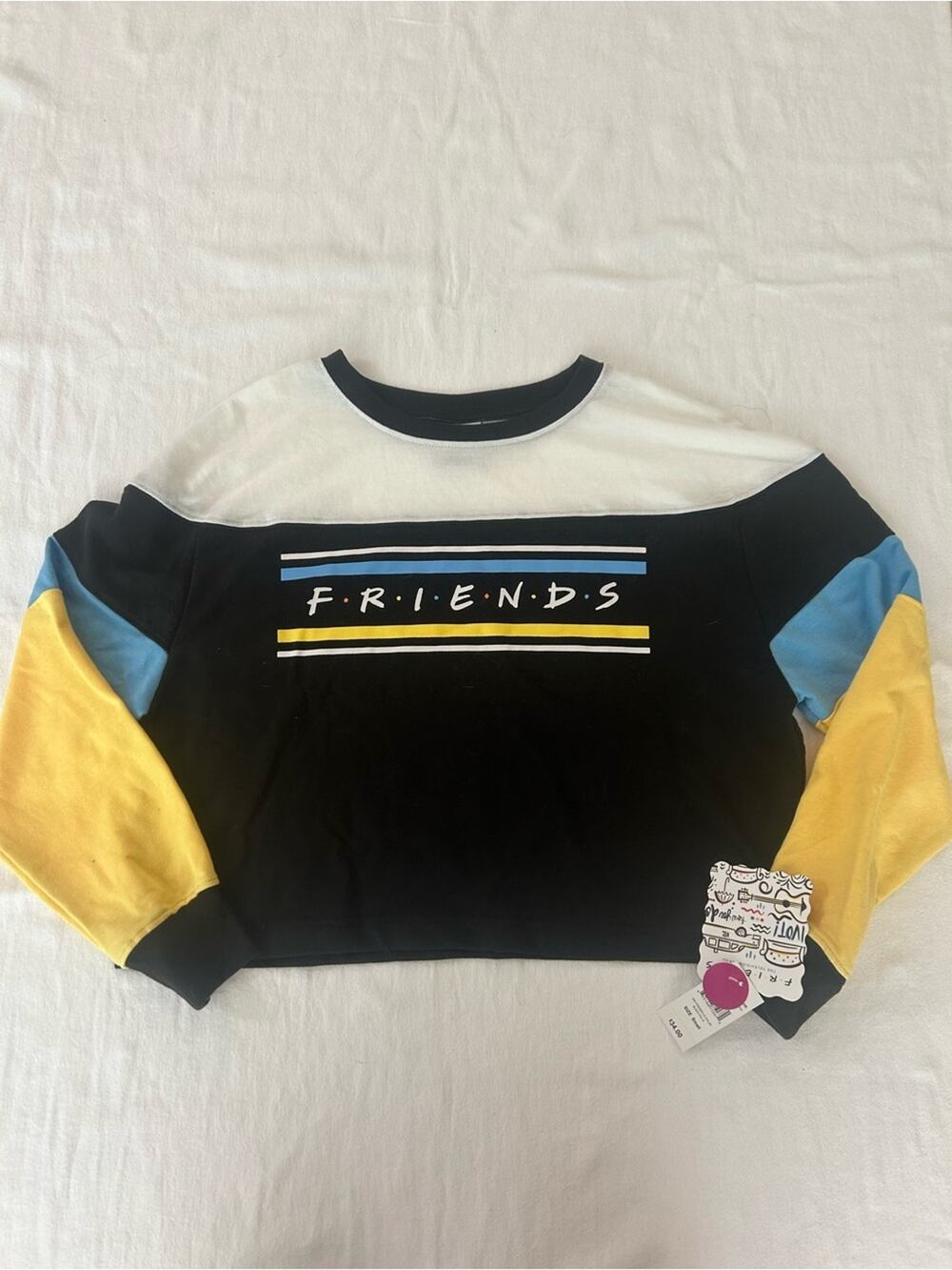 Friends TV Show Cropped Sweatshirt Small NWT Colorblock Long Sleeve Pullover